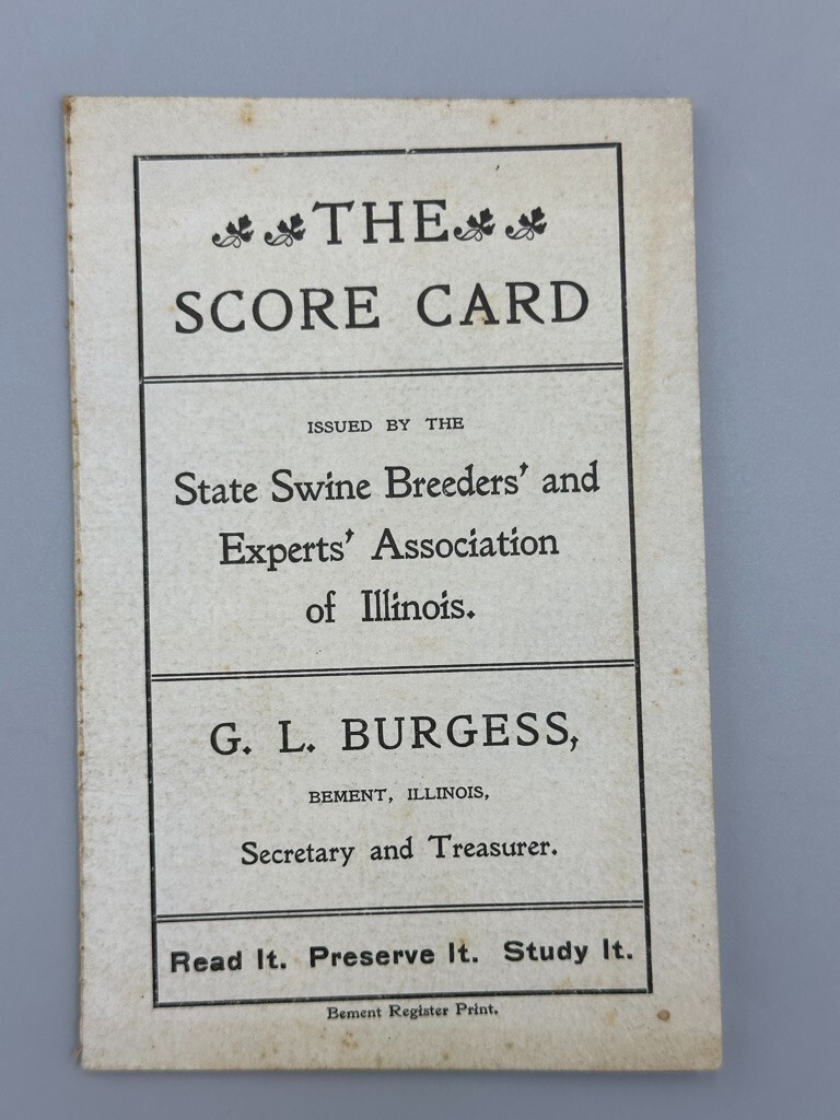 c 1910 SWINE BREEDERS Hog Pig ILLINOIS Score Card FARM Advertising Booklet