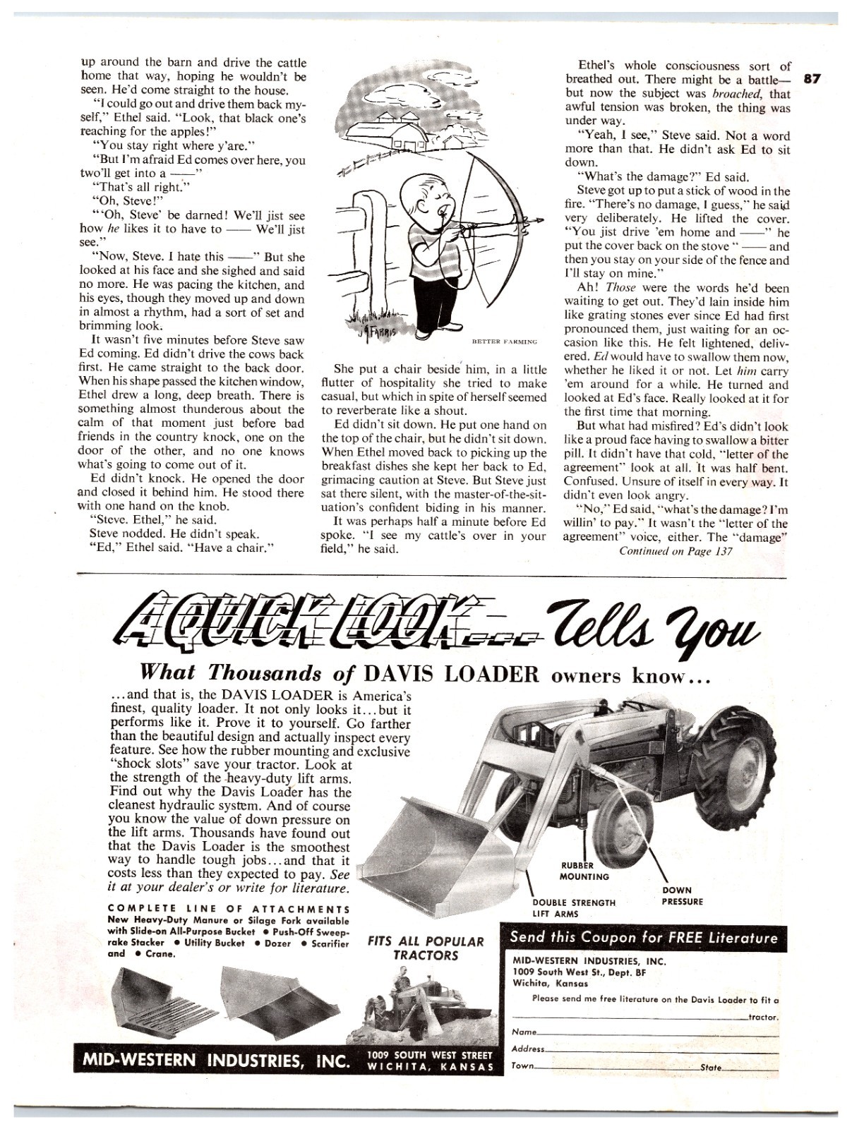 Original 1955 Mid Western Tractor Loader Original Print Advertisement (8in x 6)