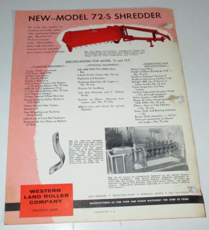 Bear Cat 72 Forage Harvester 72-S Shredder Sales Brochure Literature 2-67