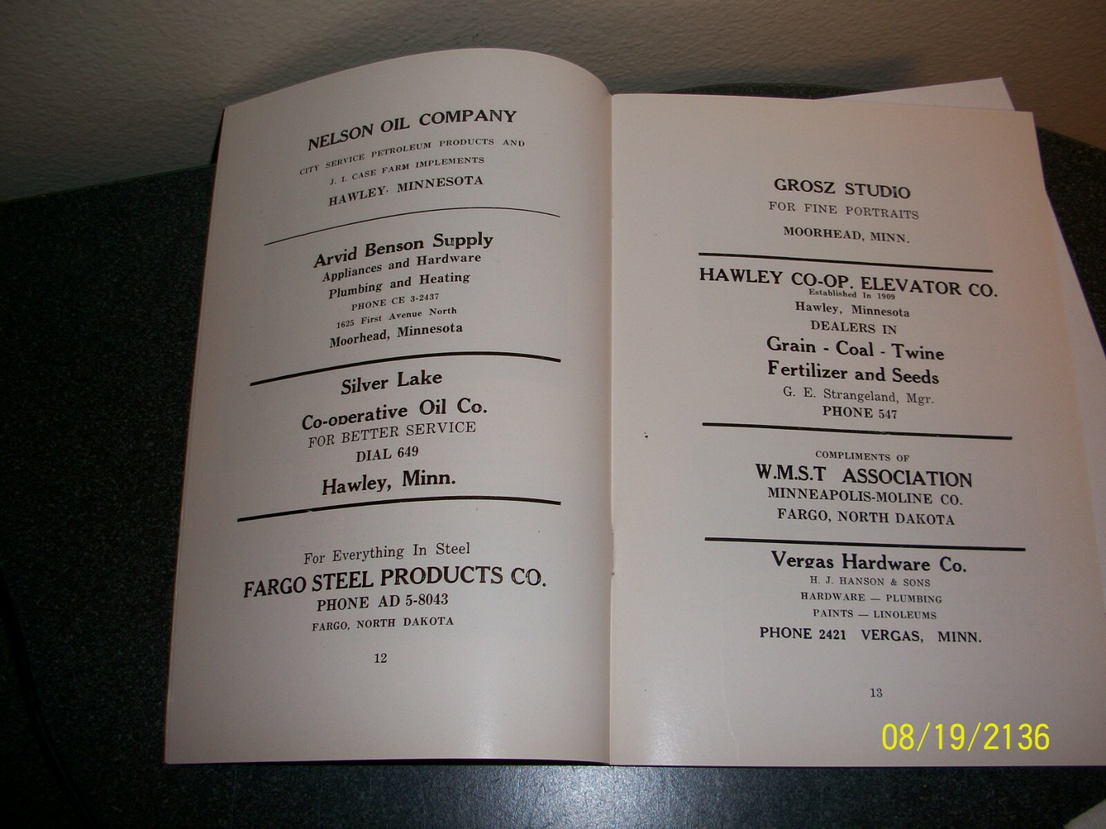WMSTR ROLLAG STEAM THRESHERS SOUVENIR BOOK 1958