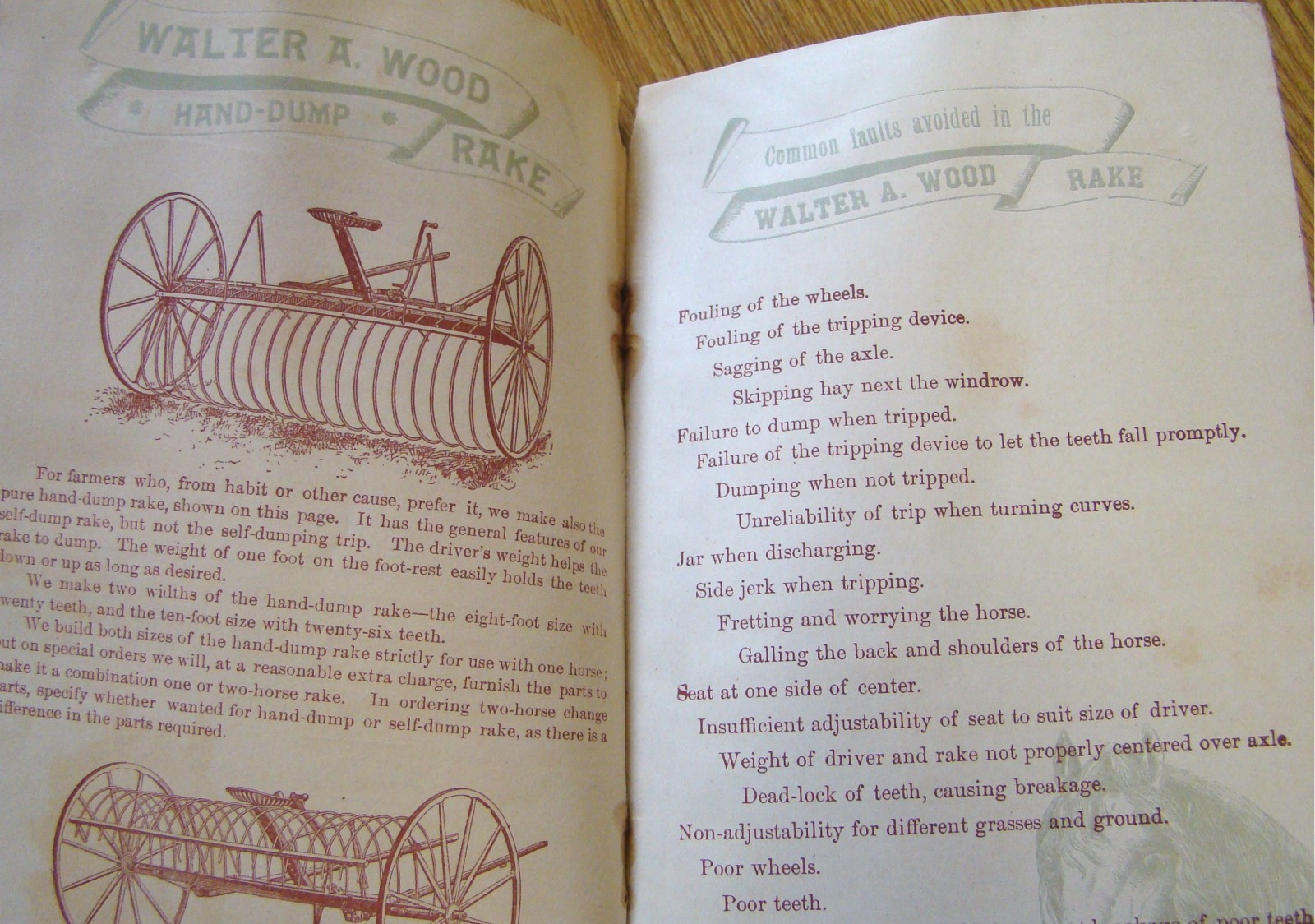 1800&rsquo;s Wood Horse Drawn Hay Rake Catalog Antique Farm Implement old farming