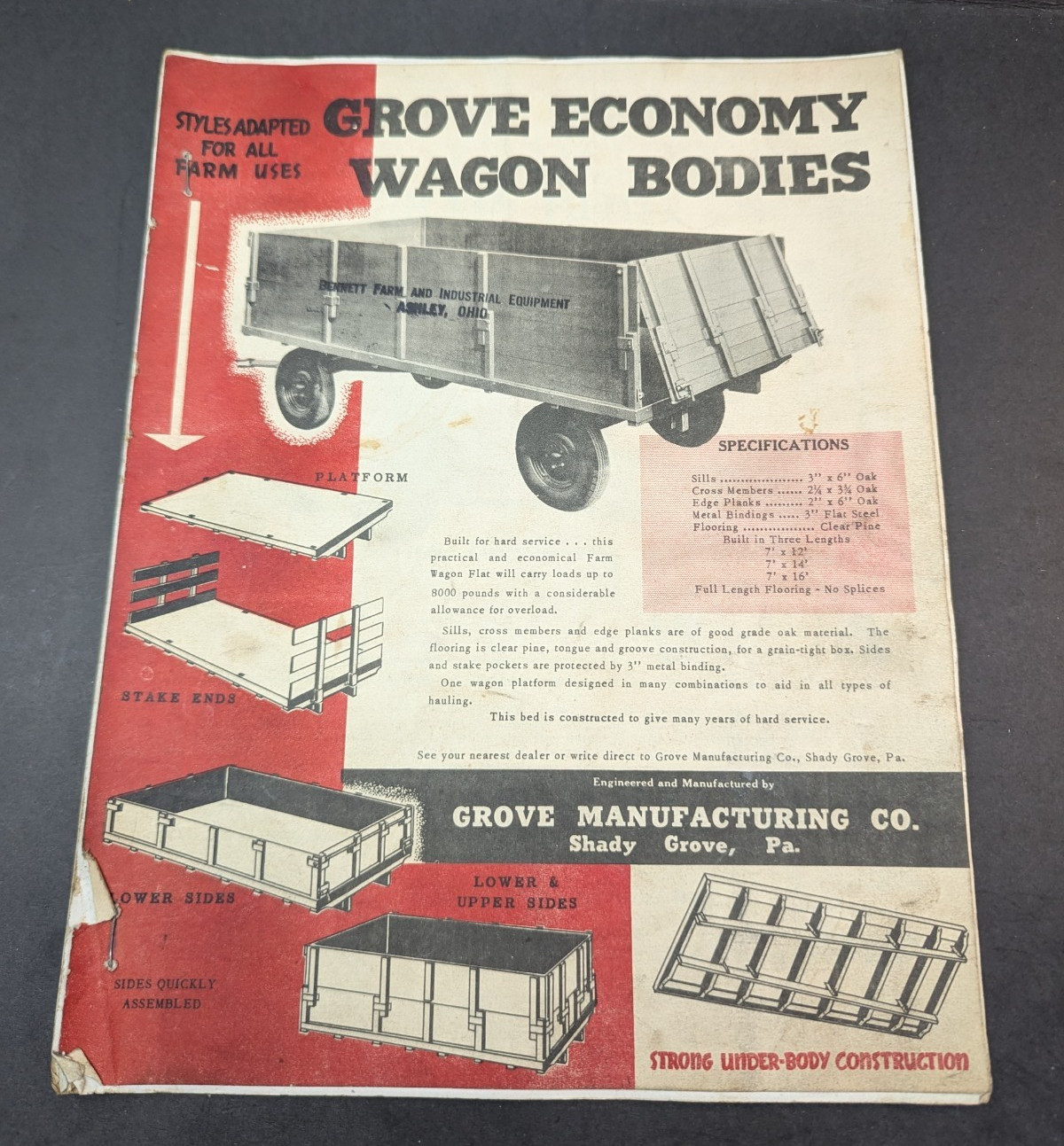 Vintage Grove Manufacturing Farm Wagon Catalog 9 Pages 1950&rsquo;S