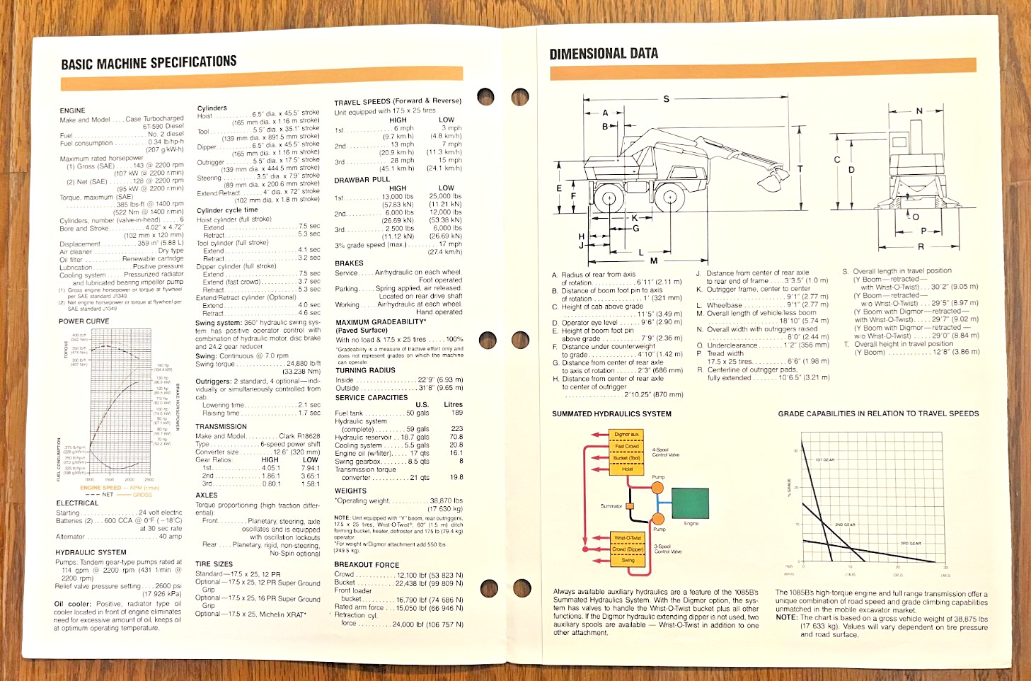 Case 1085B Cruz-Air Excavator 1987 sales brochure