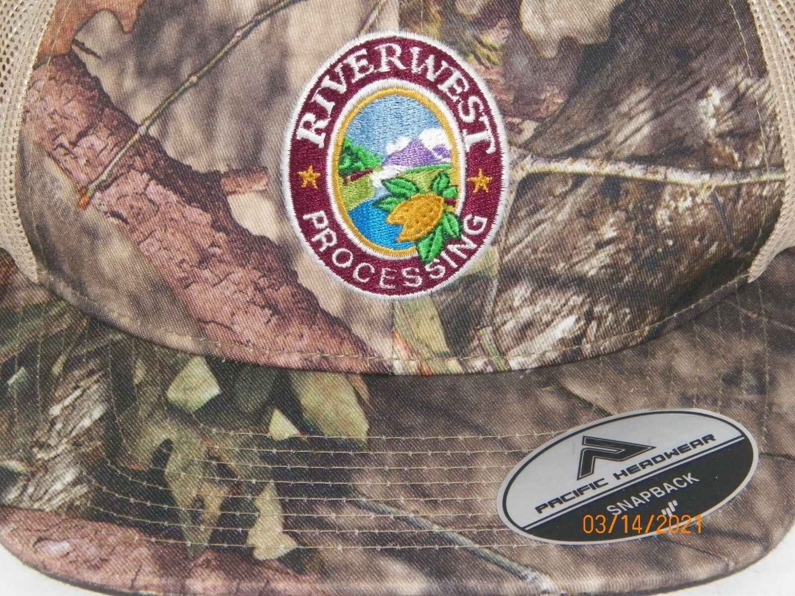 RIVERWEST PROCESSING CALIFORNIA ALMOND ORCHARD SNAPBACK TRUCKER HAT ~PRE-OWNED~