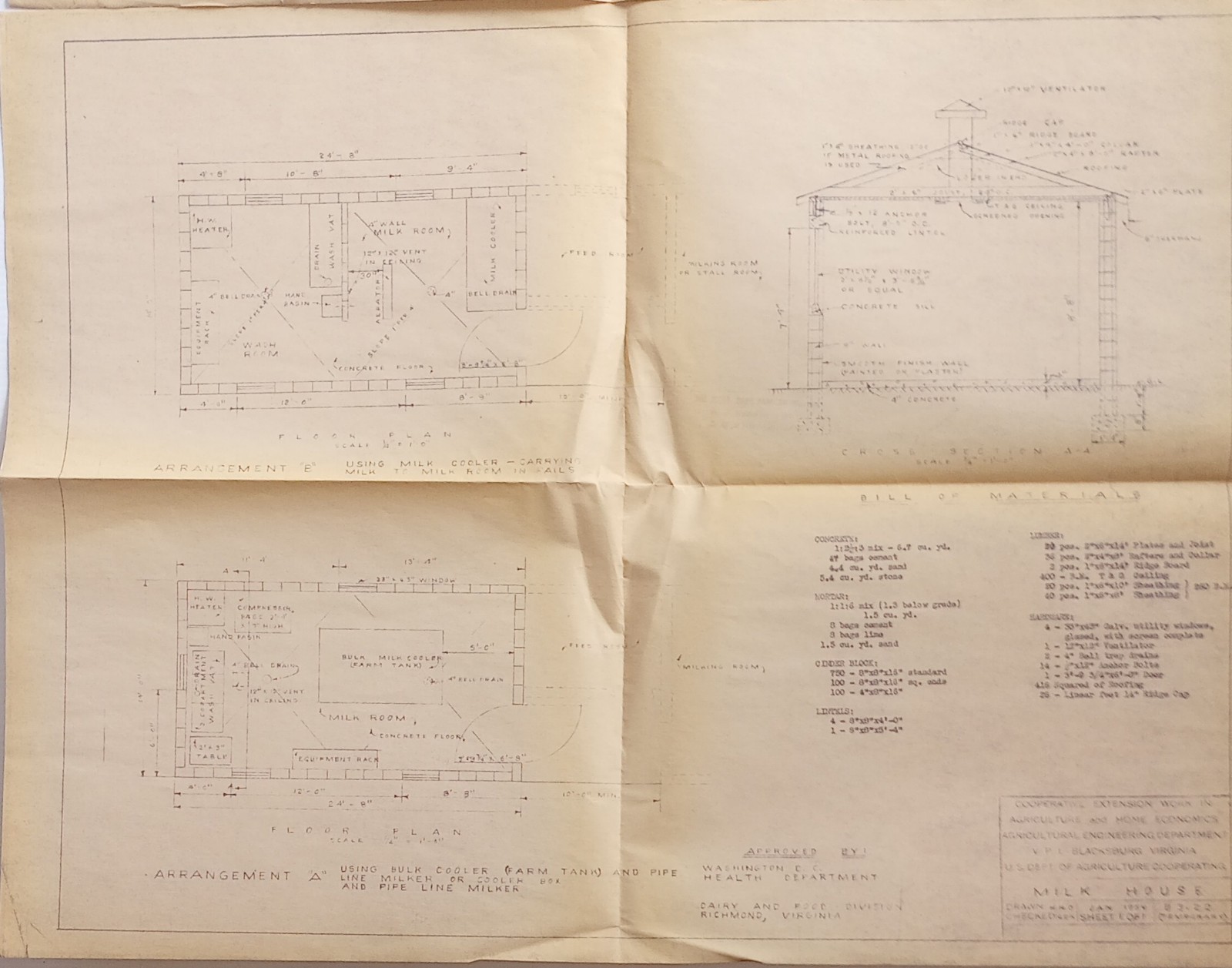 1940&prime;-50&rsquo;s Dairy Barn And Dairy Houses Actual Blue Prints 2 Houses & Both Barn