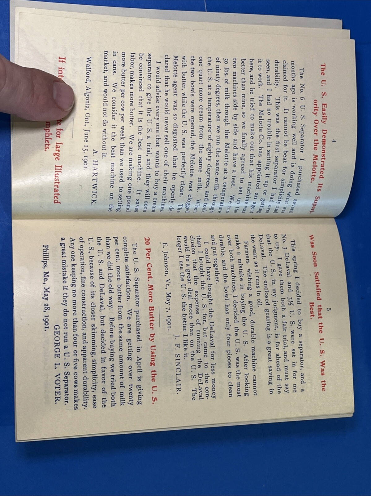 Vintage US Separator Cream Interesting Experiences Testimonial Book Advertising