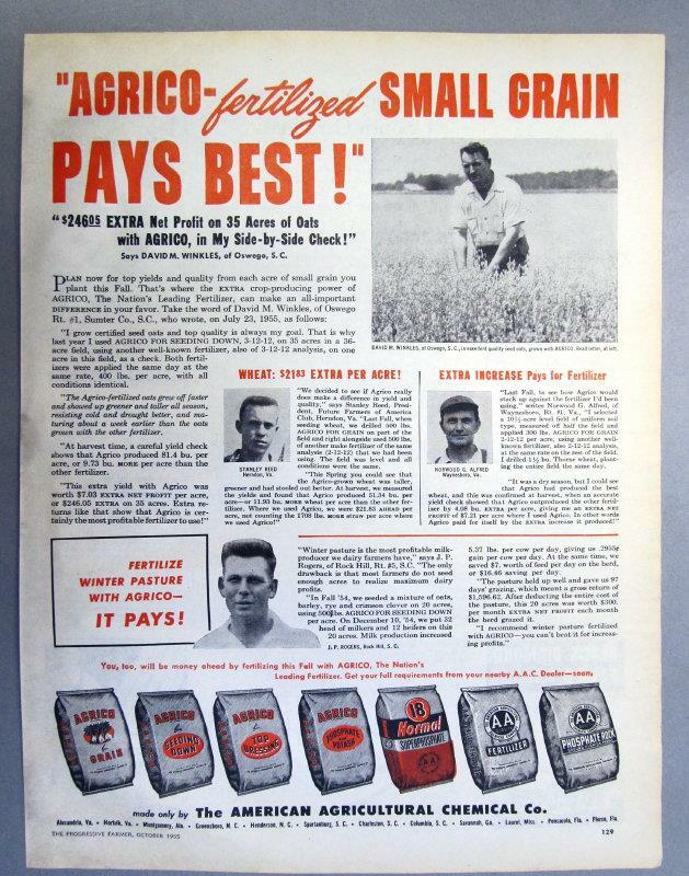 Original 1955 AGRICO Ad Features Birwiid Alfred of Waynesboro, Virginia