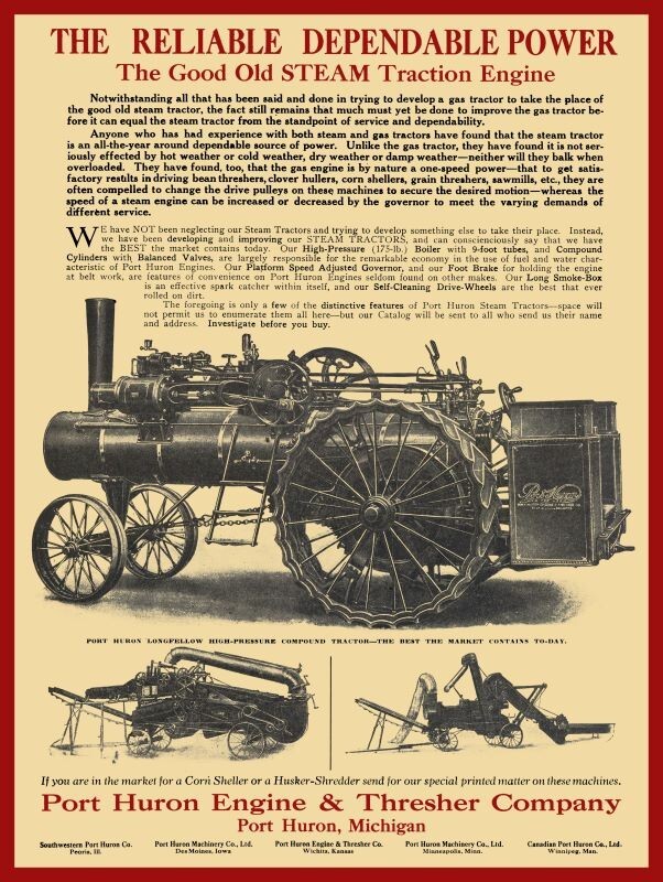 1915 Port Huron Steam Traction Engine & Threshers NEW Sign 24×30&Prime; USA Steel