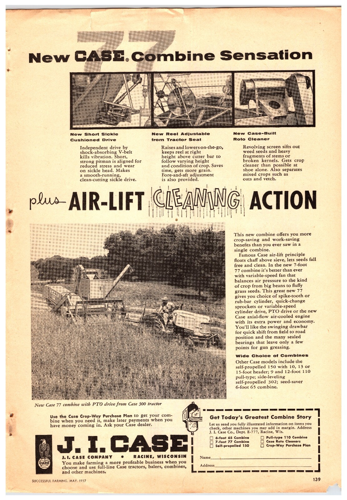 1957 Case 77 Combine & 300 Tractor – Original Print Advertisement (8.5in x 12in)