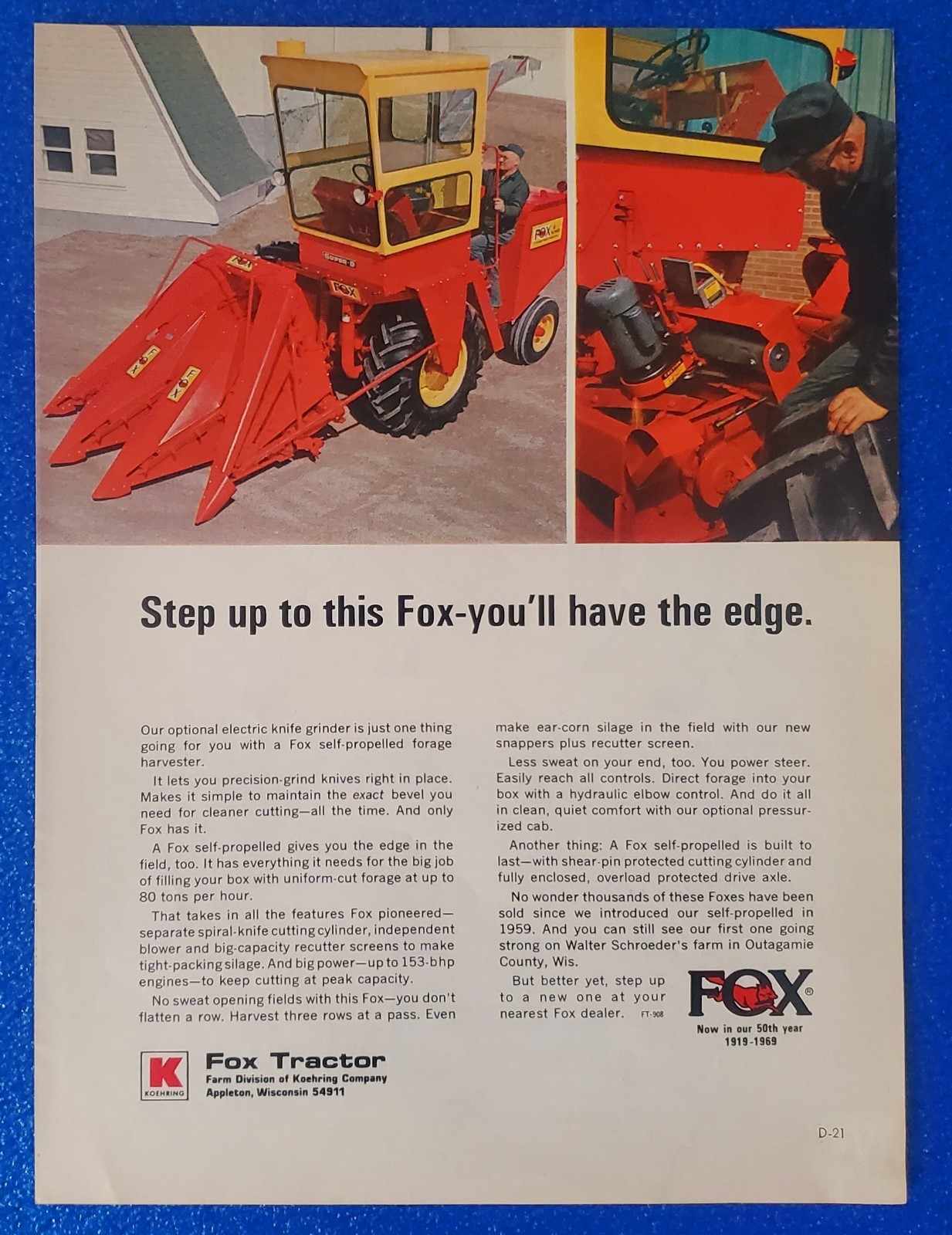 1969 FOX TRACTOR HARVESTER ORIGINAL PRINT AD VINTAGE STANDARD FOR AMERICAN FARMS