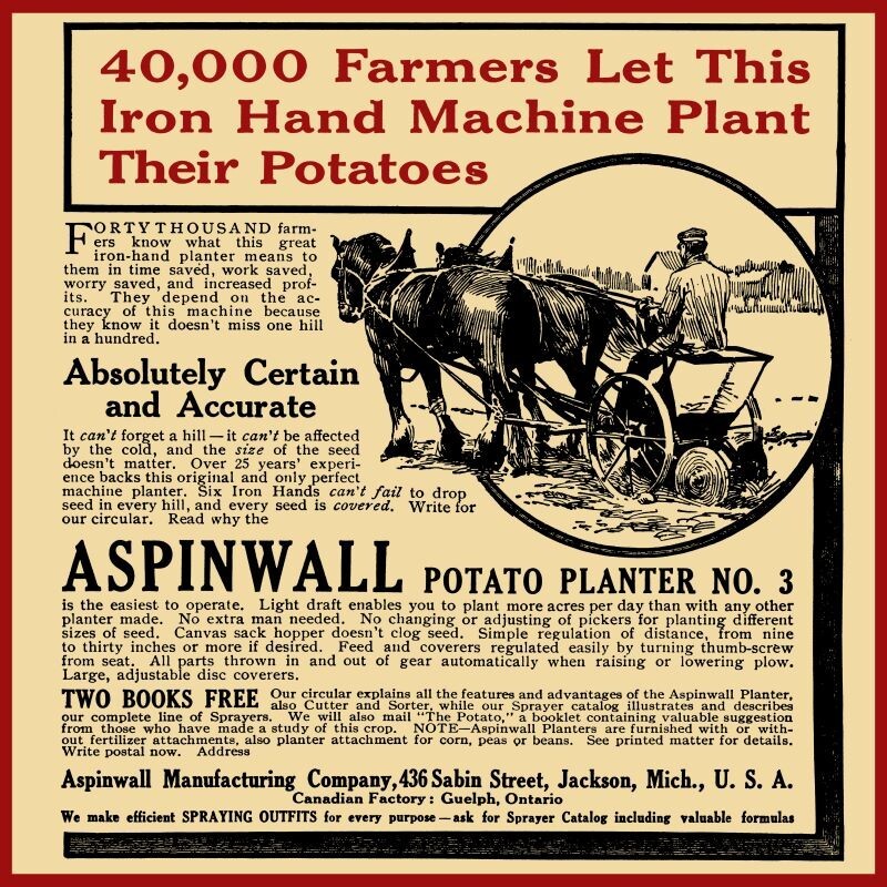 Aspinwall Potato Planter of Jackson Michigan NEW Metal Sign 40&Prime; Square USA STEEL