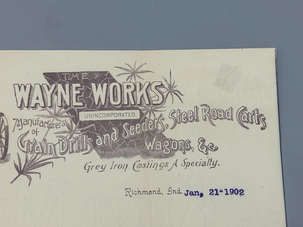1888 & 1902 WAYNE WORKS Grain Drills Wagons FARM Advertising RICHMOND INDIANA