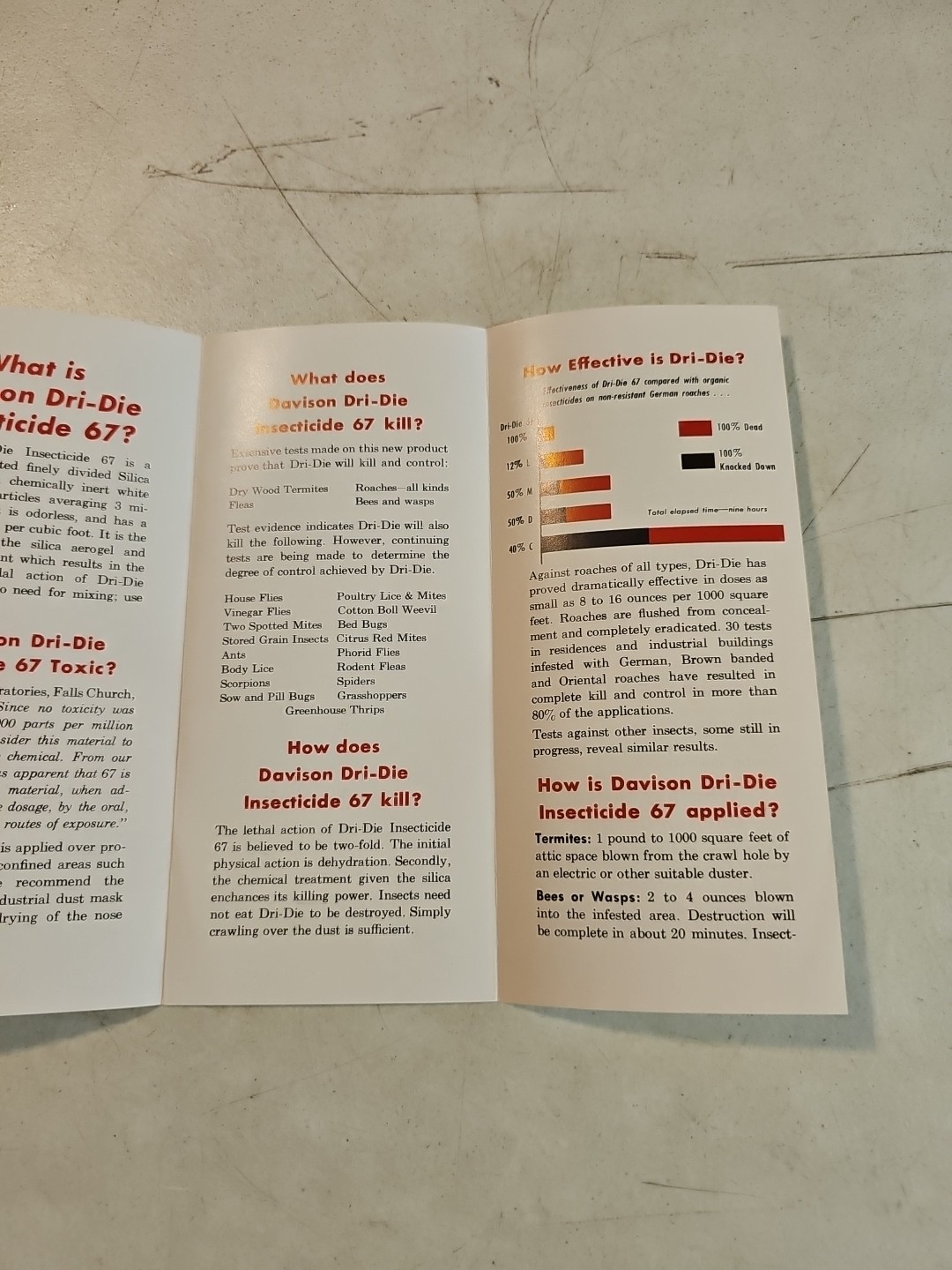 Vintage 1956 W.R. Grace & Co Davison Chemical Dri-Die Insecticide Brochure