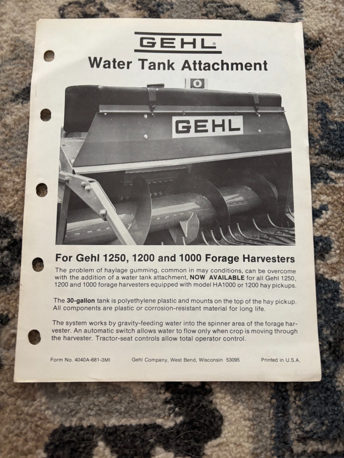 Gehl Water Tank Attachment For Forage Harvester Brochure FCCA25
