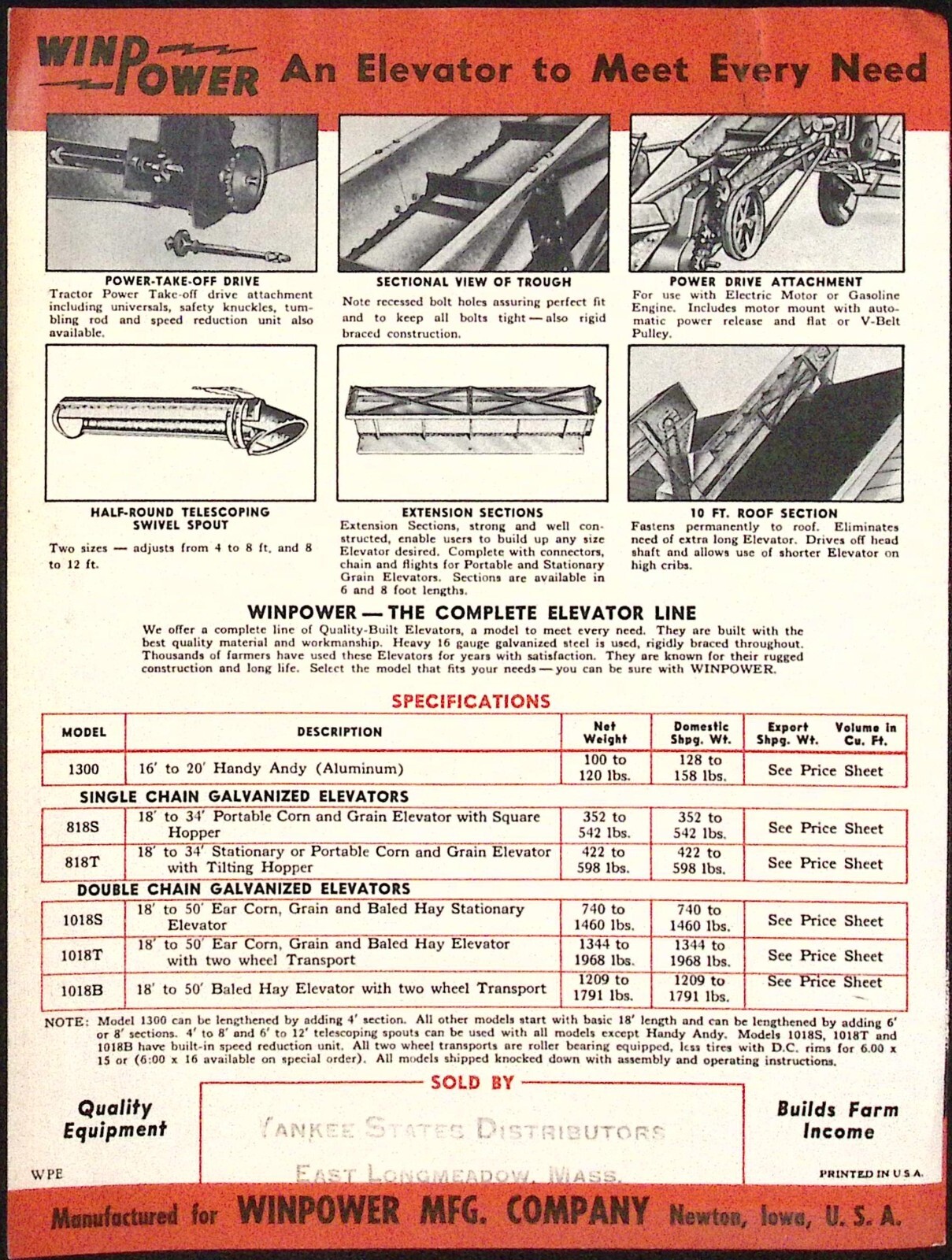 1950s Winpower Mfg Co Double Chain Elevator 18-50 Ft. Model 1018T Sales Brochure