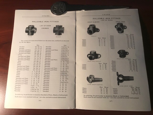 Vintage 1930 Crane Pipe Fittings Catalog and Pricing – 20 pages