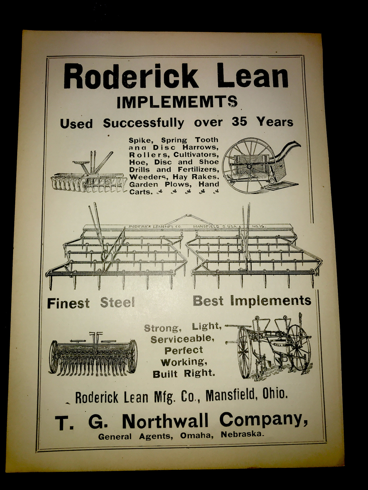 1905 Roderick Lean Farm Implement Advertising – Mansfield – Ohio Omaha Nebraska