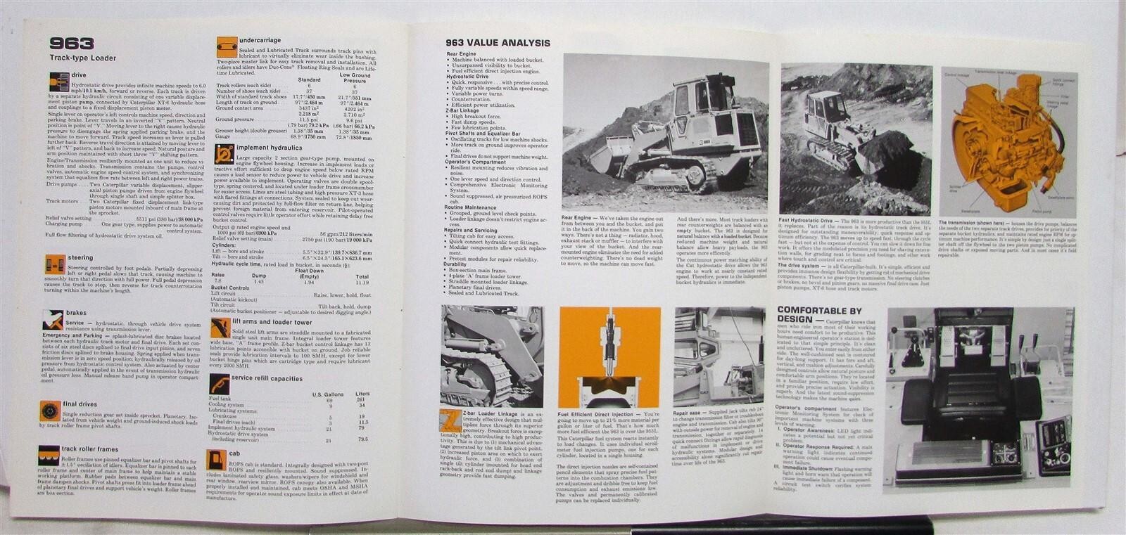 1983 Cat 963 Track Type Loader Diagrams Construction Specs Sales Tri-Folder