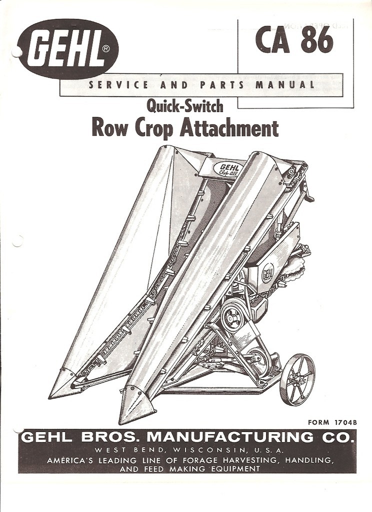 Farm Manual – Gehl – CA 86 – Quick-Switch Row Crop Attachment – Service (FM114)