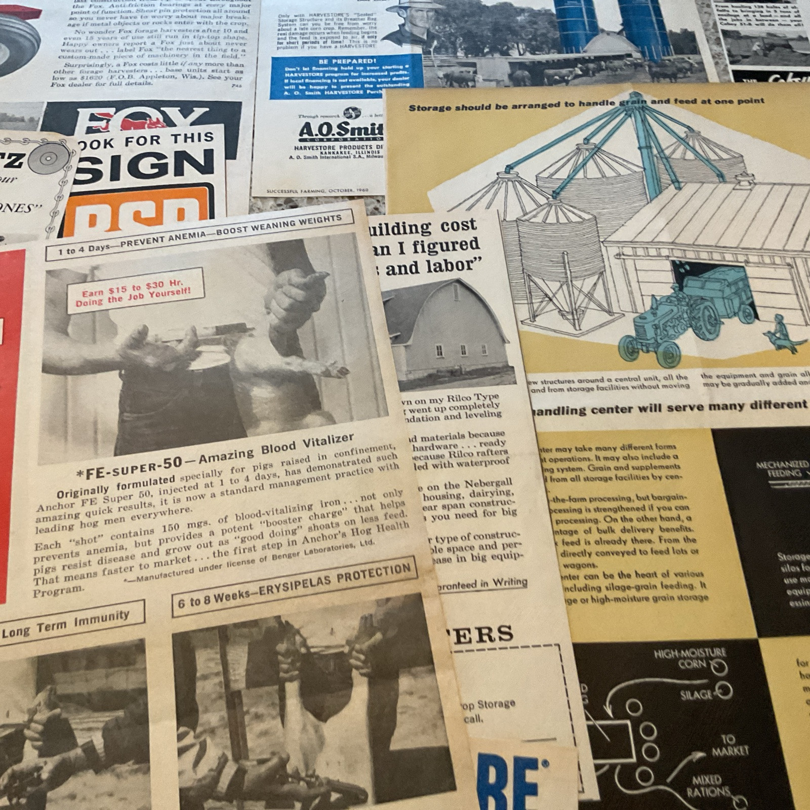 ~50 Farm Related Print Ads 1940-1960 Sprayers Buildings Equipment Fence More