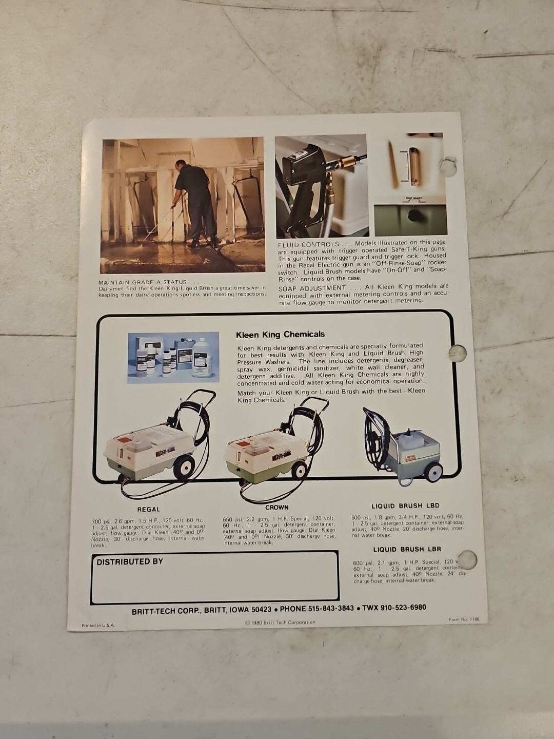 Vintage Kleen King Liquid Brush Pressure Washer Dealer Sales Brochure