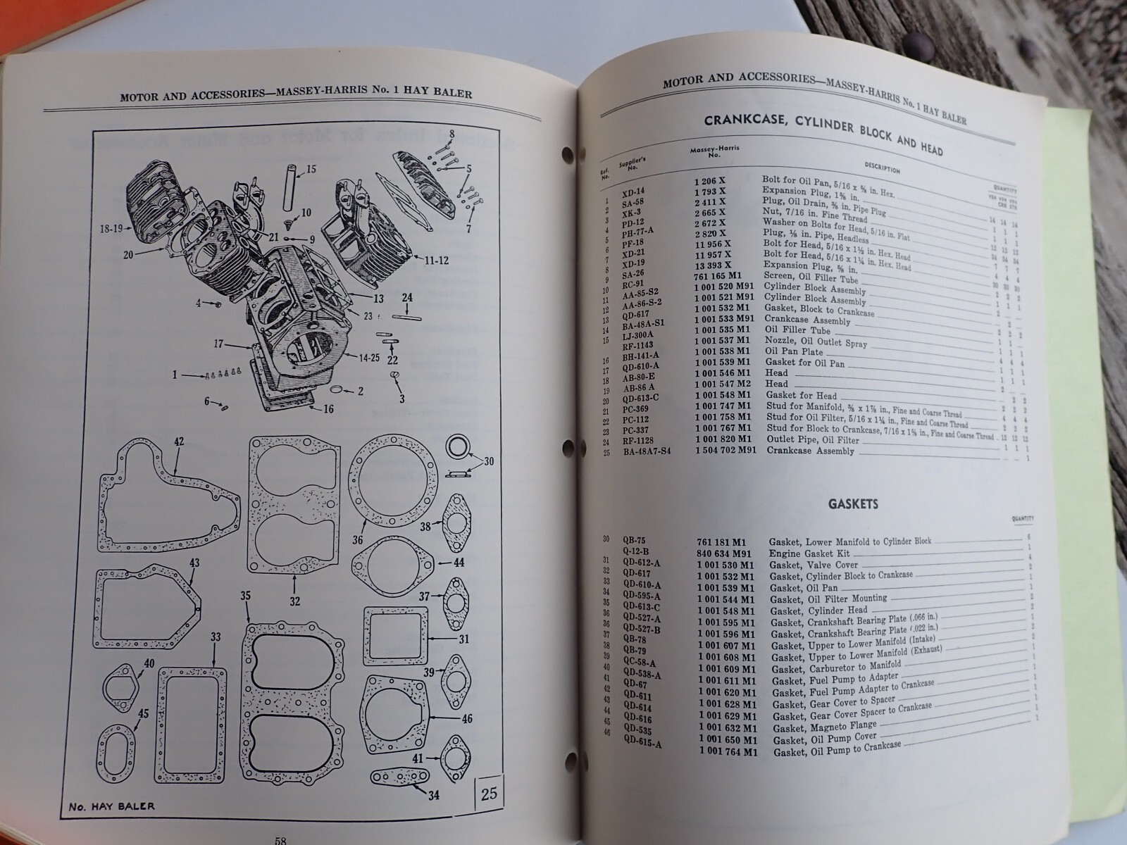 Original 1951 – 1954 Massey-Harris No 1 Hay Baler Repair / Parts Catalog !
