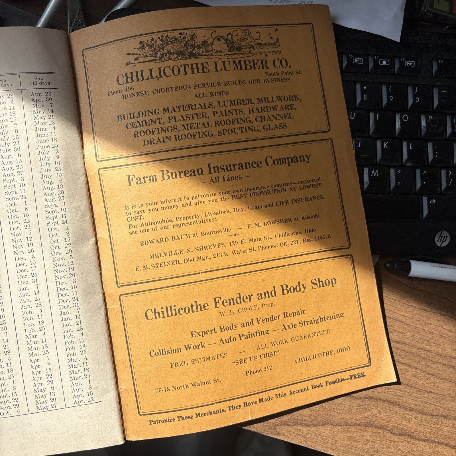 Farm Account Book 1938 Ross County Ohio Vintage Advertising