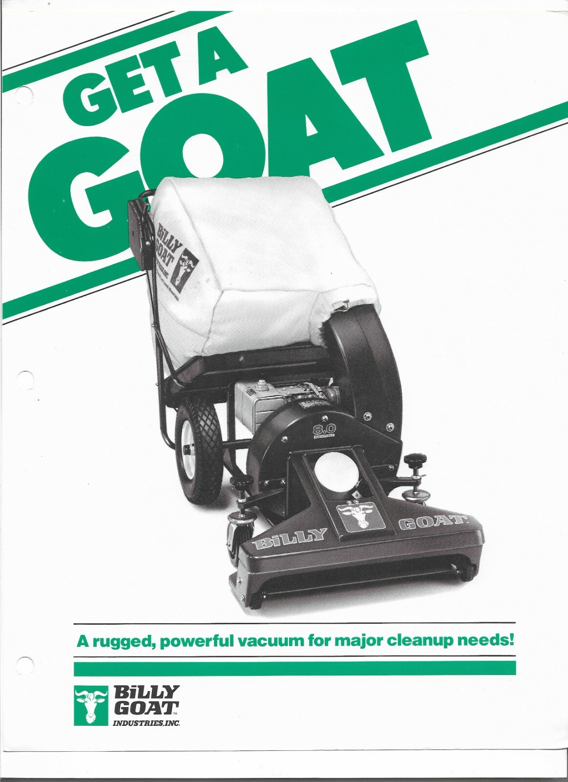 Original OEM Billy Goat Models PB80 and PB80P Vacuums Sales Brochure Form 082986