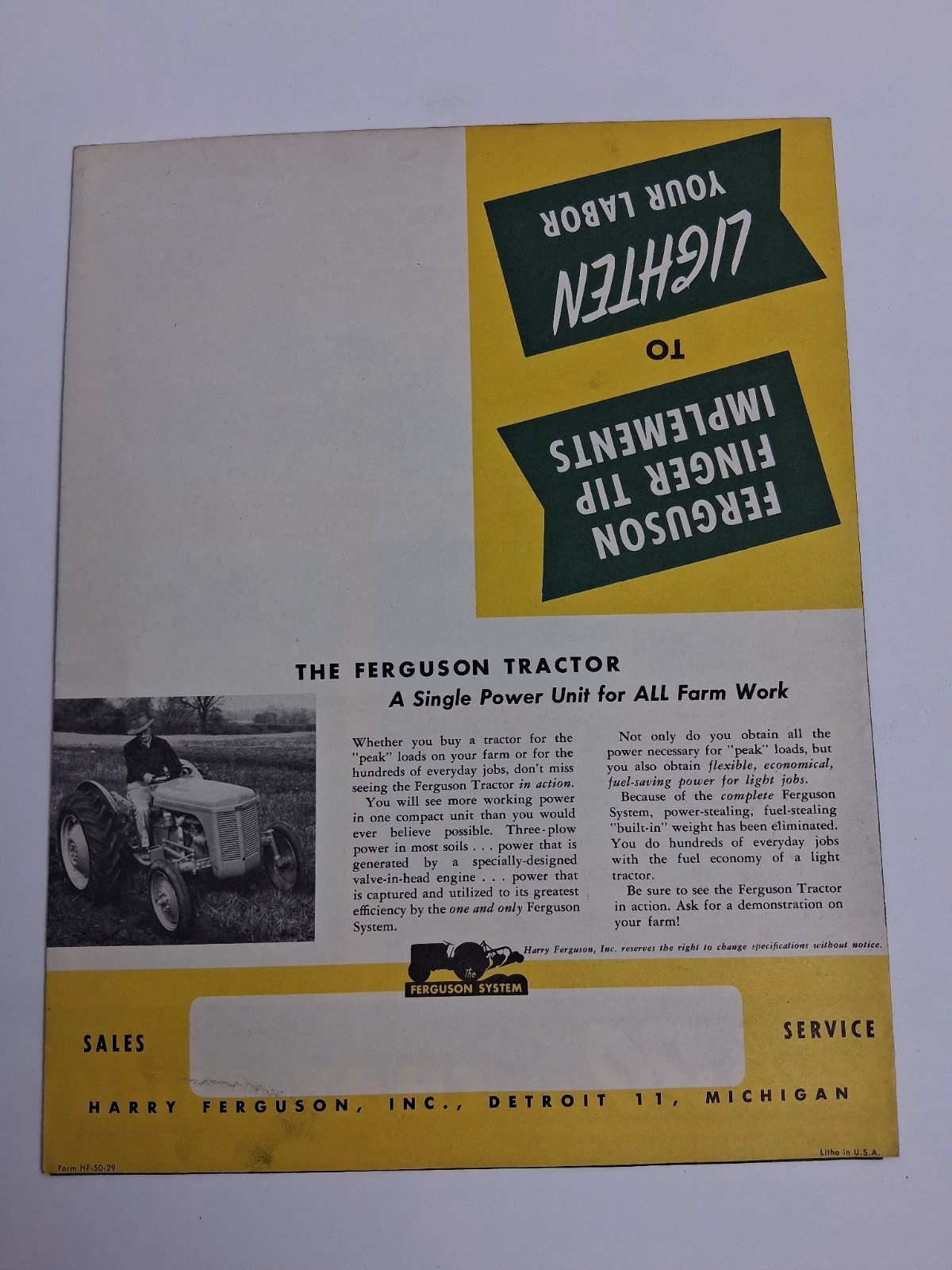 Ferguson Finger Tip Implements For Flexible Farming Dealer Brochure 1950 Mint