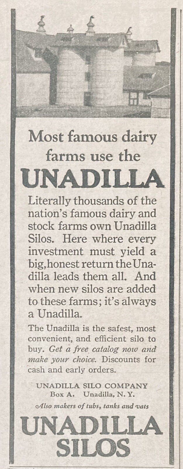 1929 AD.(XH1)~UNADILLA SILO CO. UNADILLA SILOS