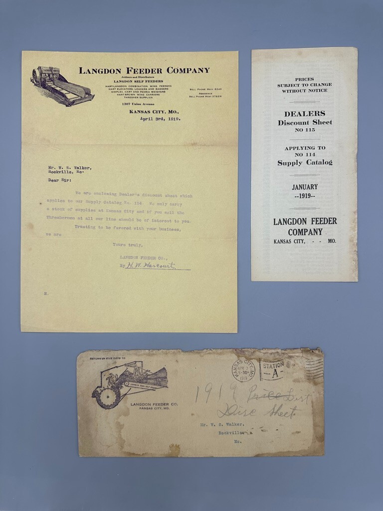 1919 LANGDON FEEDER Kansas City Missouri FARM Advertise Postal Cover Price List