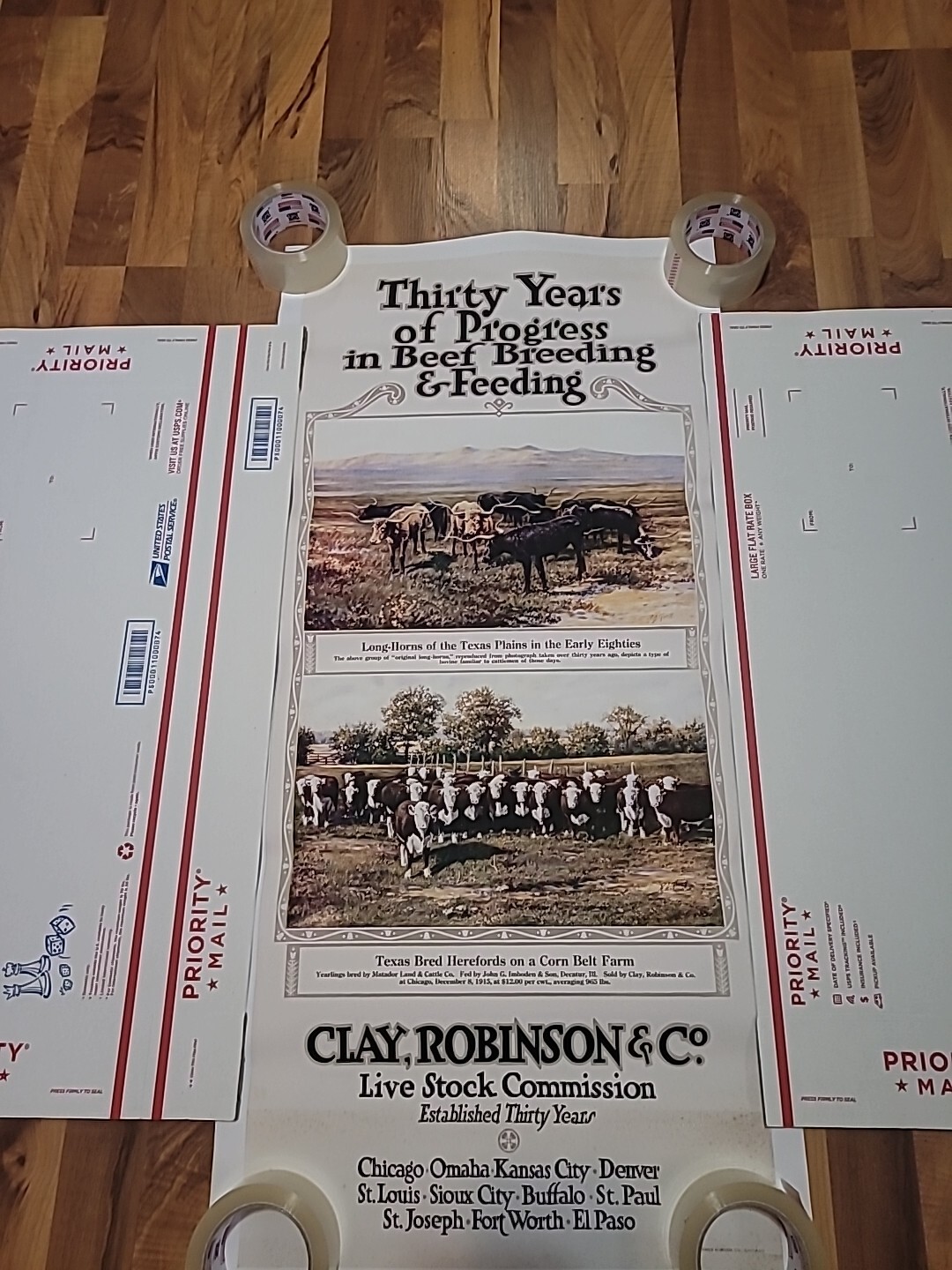 Clay,Robinson & Co Livestock Comm Ad 30yrs Beef And Breeding 18×40 Unframe Copy