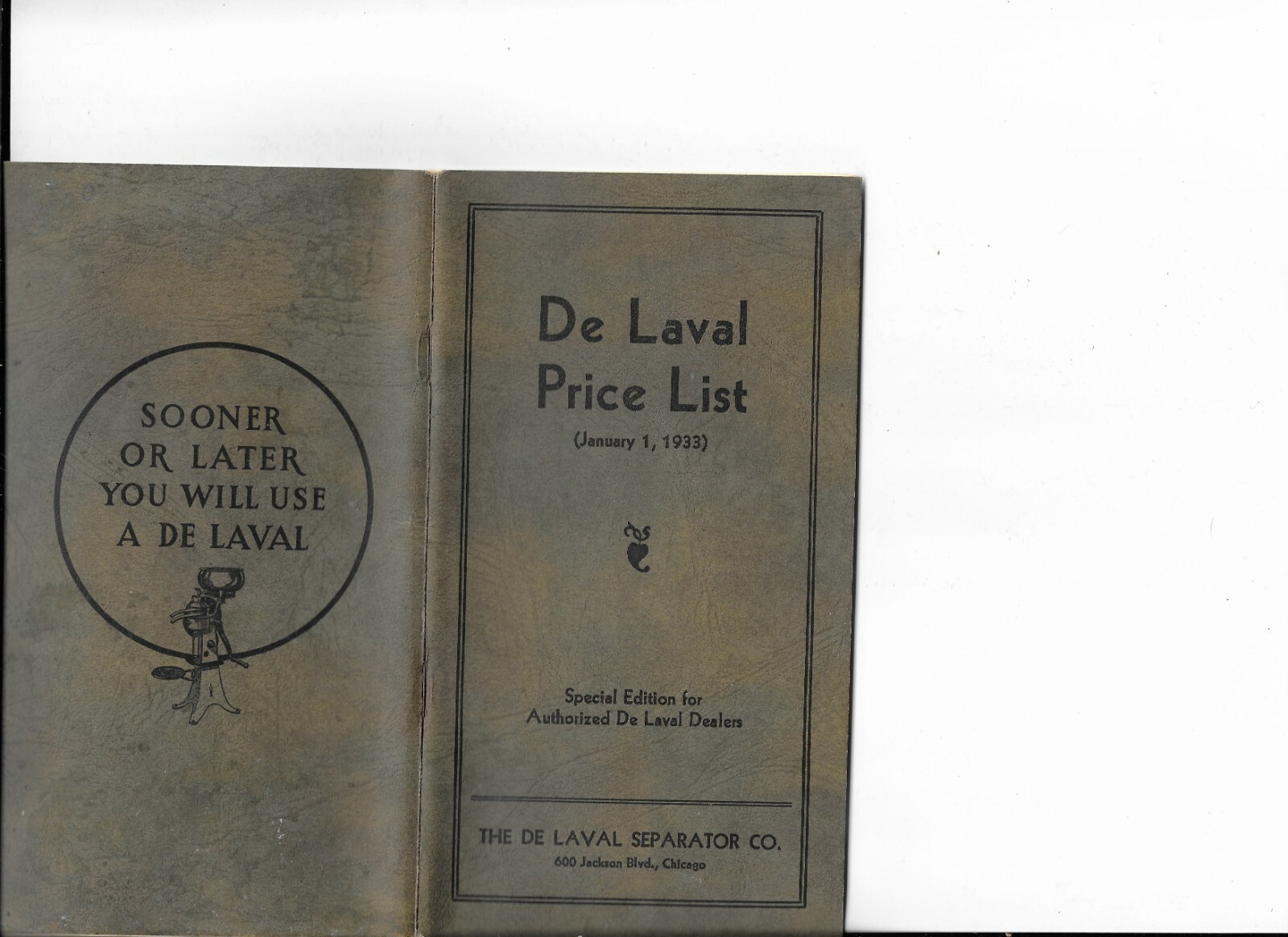 DE LAVAL SEPARATORS PRICE LIST JANUARY 1,1933 EDITION