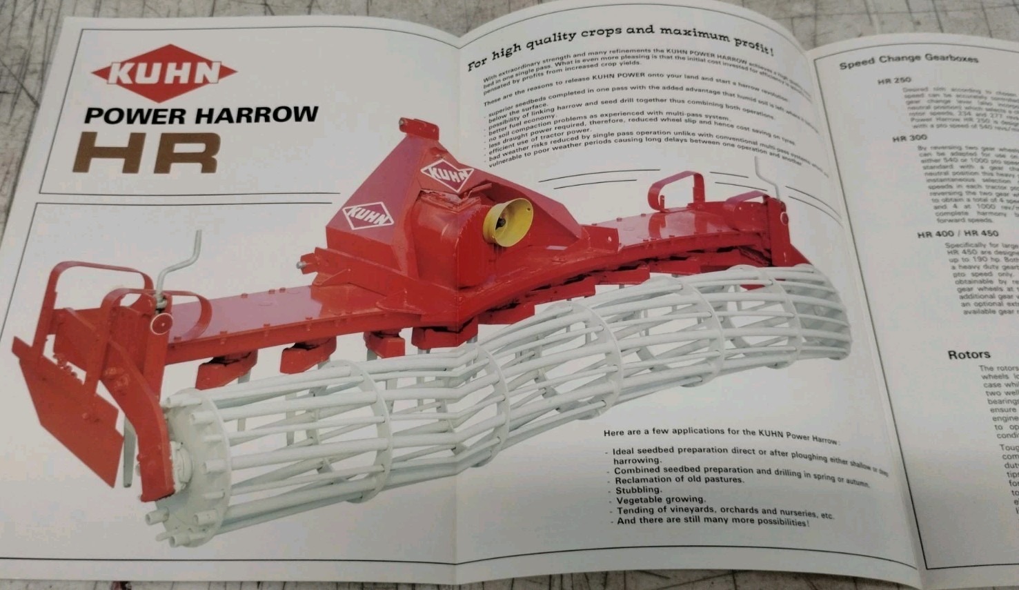 Original OEM OE Kuhn Models HR250 HR300 HR400 HR450 Power Harrows Sales Brochure