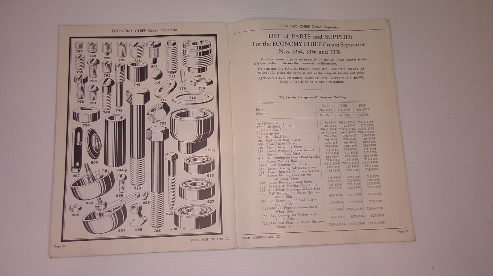 Instruction Manual for Sears Roebuck Co. cream separator part list & repair 8D