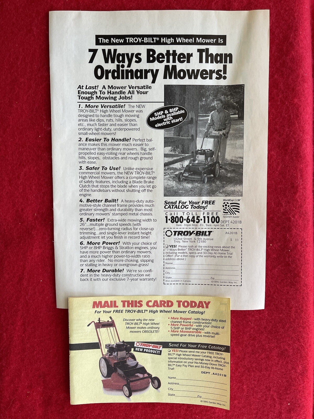 Vintage 1994 Print Ad Troy Bilt High Wheel Mower Advertisement