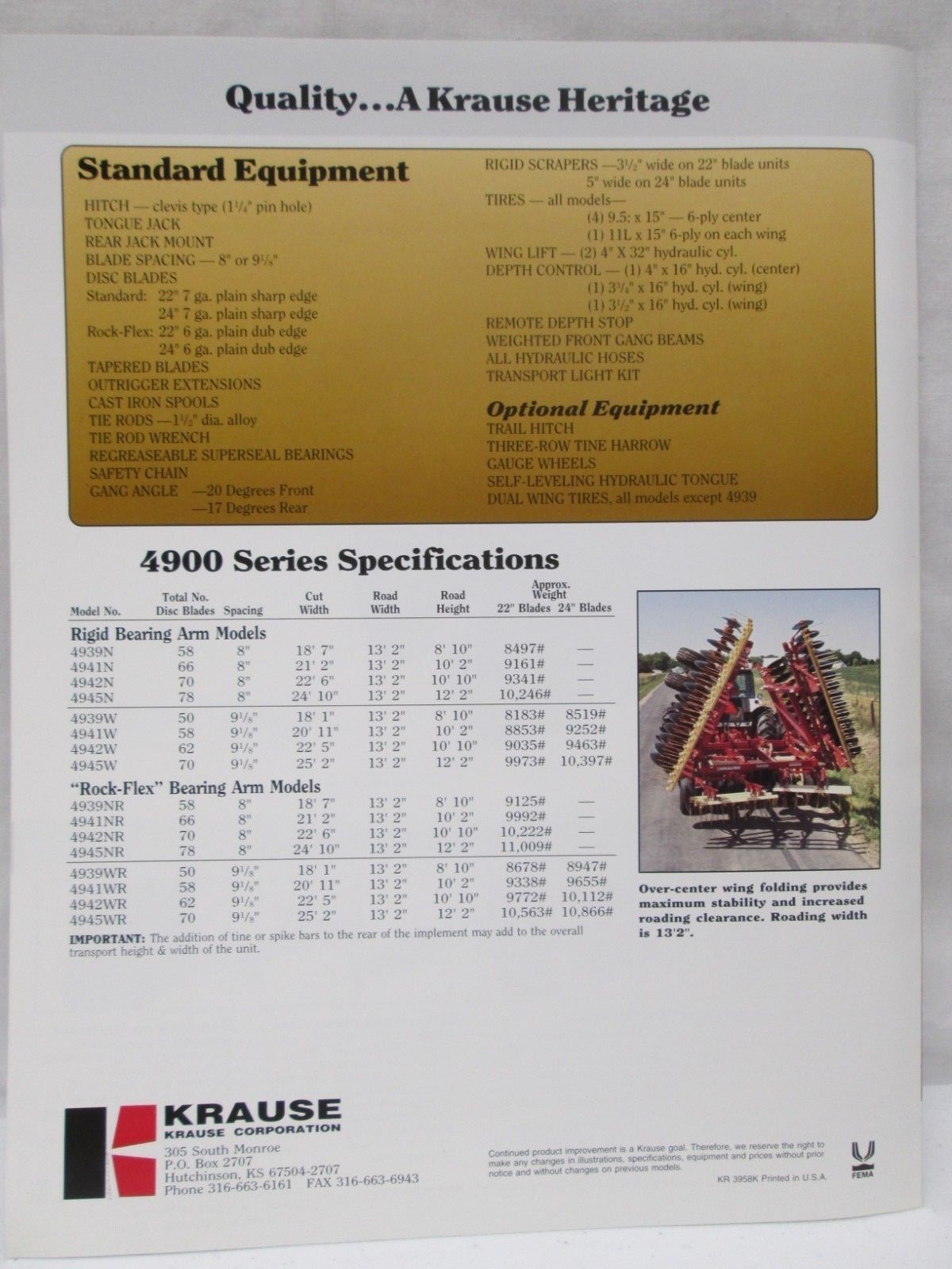 Krause Tandem Disc Harrow 3 Section 18-25 ft 4900 Series Flex Wing Brochure