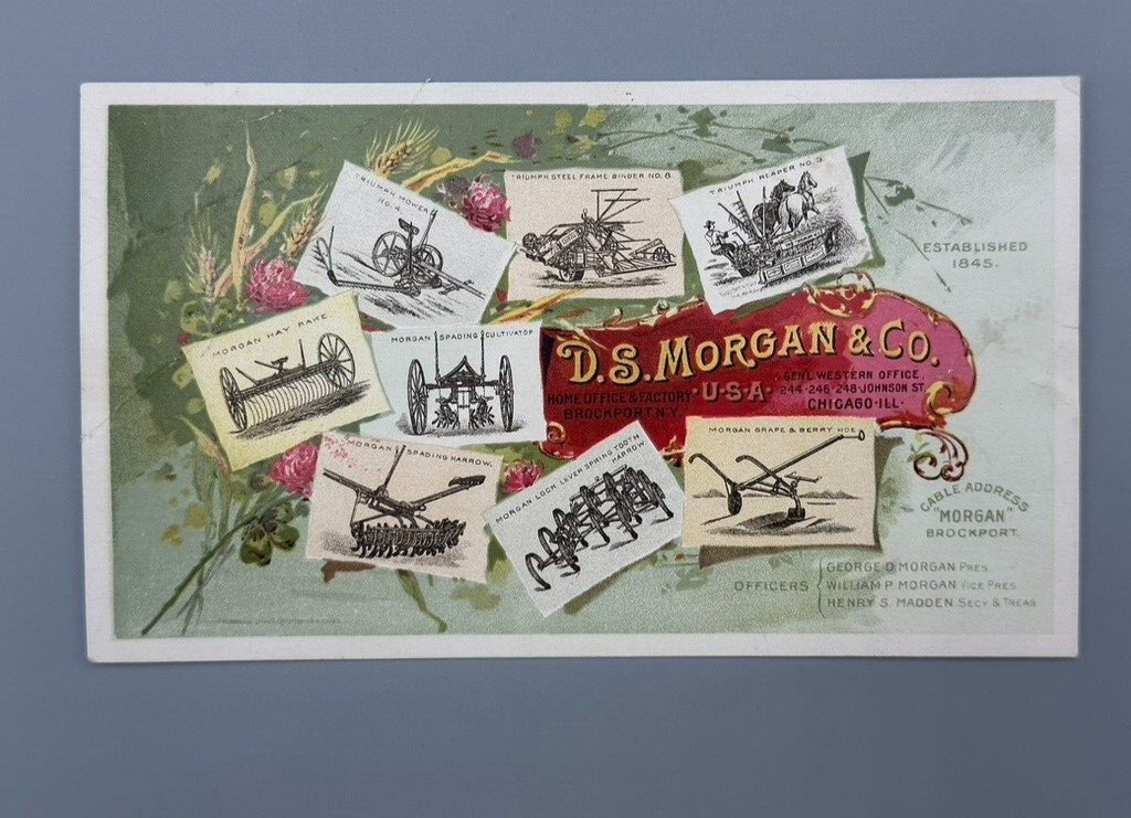 1880s DS Morgan TRIUMPH MOWER Brockport FARM Advertising TRADE CARD