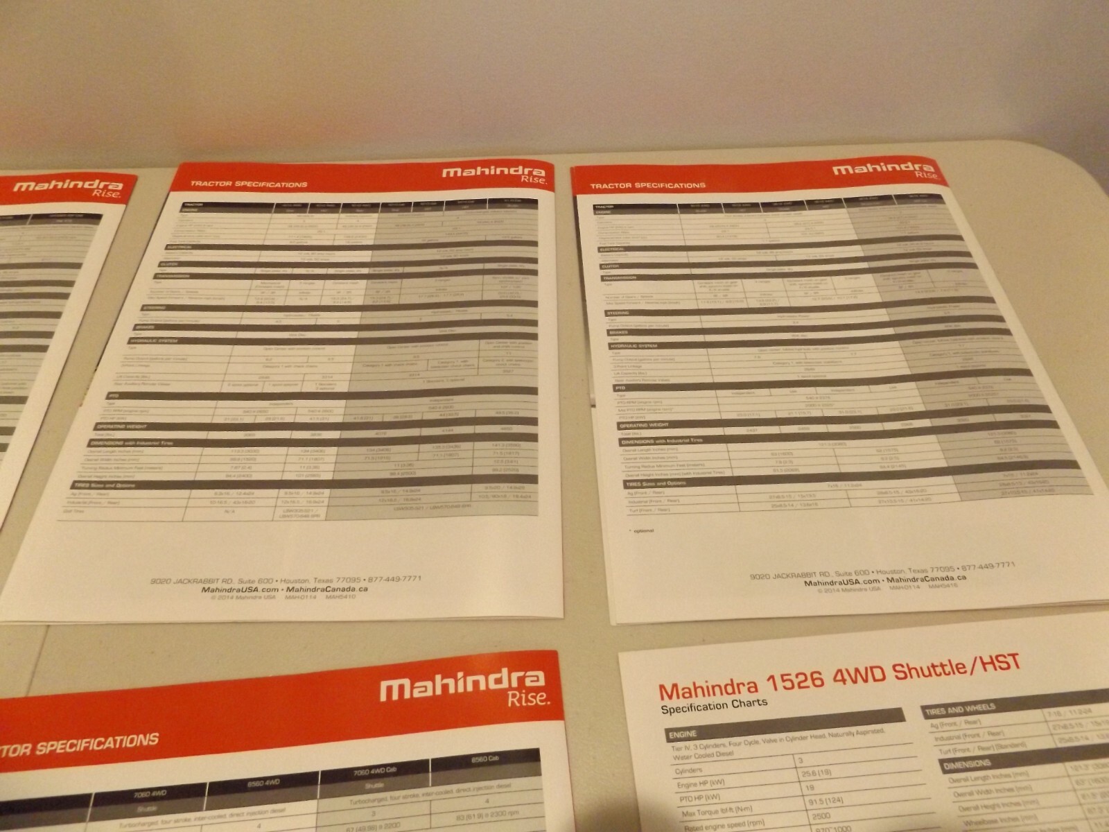 8-pc. MAHINDRA SERIES TRACTORS, 2014-2015
