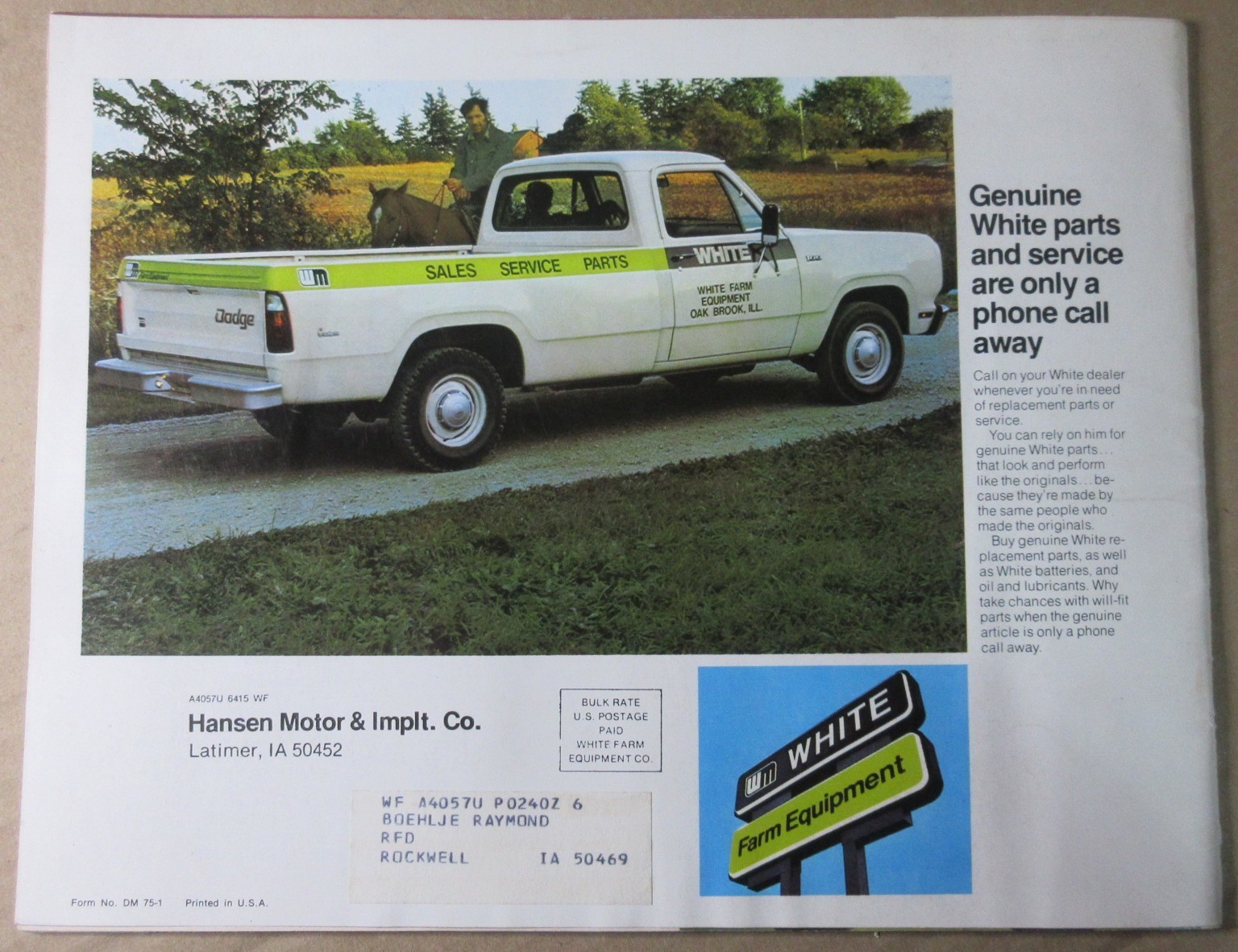 VINTAGE WHITE FARM EQUIPMENT 1975 FARM EQUIPMENT LINE BROCHURE FIELD BOSS Oliver