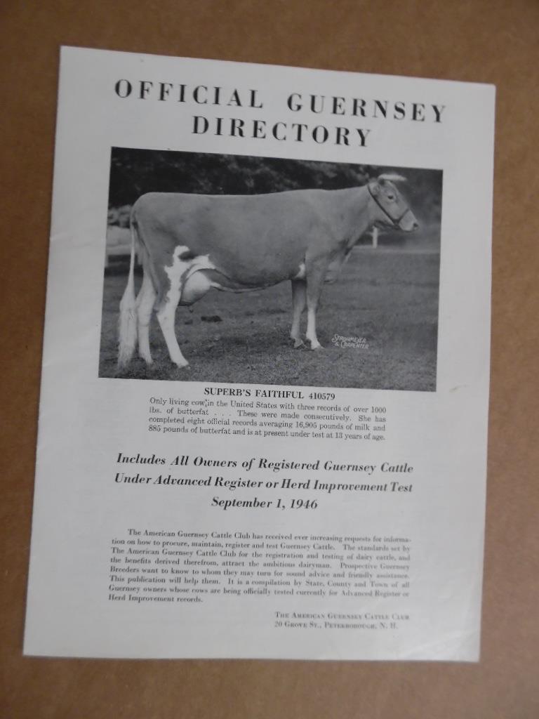 1946 Official Guernsey Directory Diary Cattle Owners Breeders Vintage Original