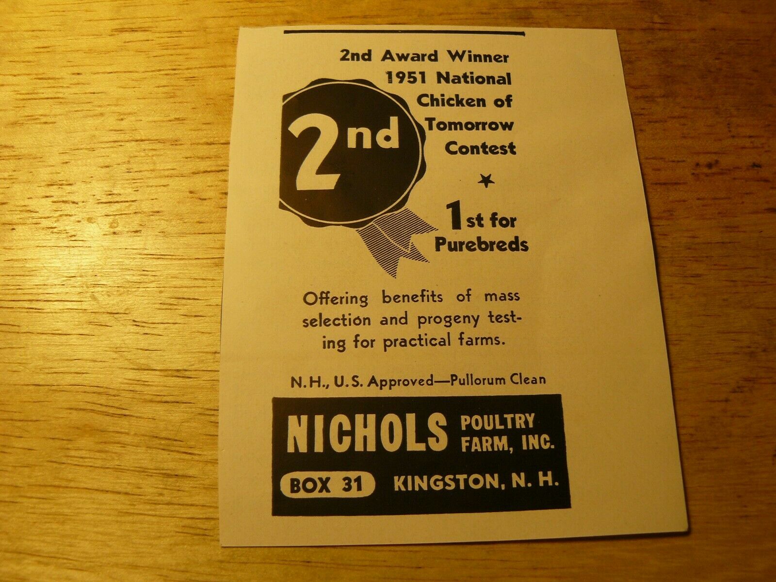 The FARM QUARTERLY -AD -SPRING 1951- Three (3)NICHOLS POULTRY FARM /KINGSTON, NH