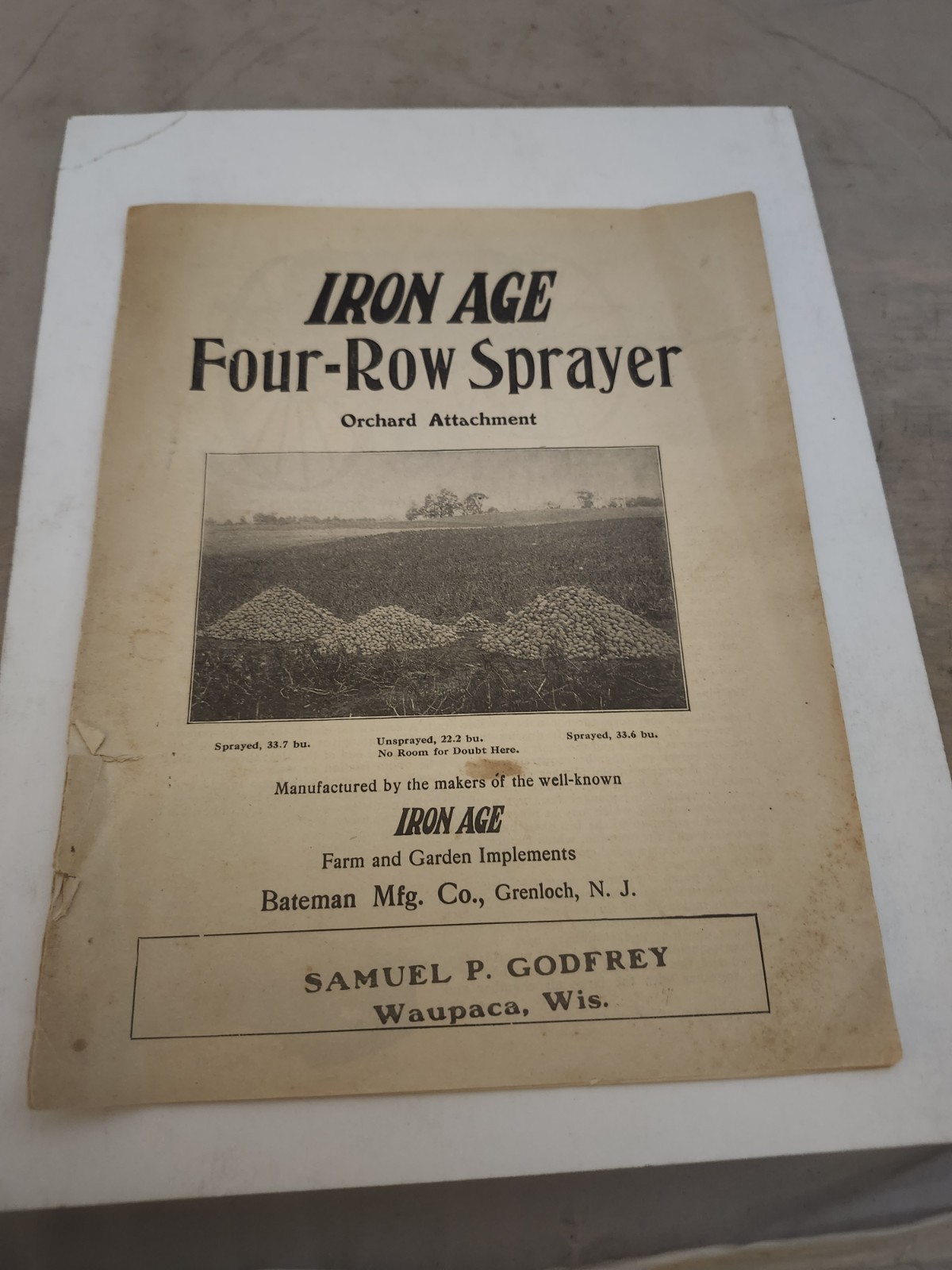 Bateman Mfg. Co. Iron Age Four Row Sprayer Brochure 1910s Waupaca WI