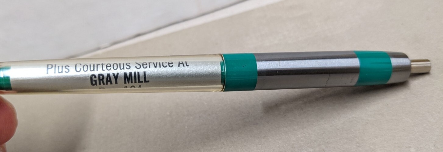 Vintage Gray Mill, Gray, Iowa Advertising Ink Pen The Best + Courteous Service
