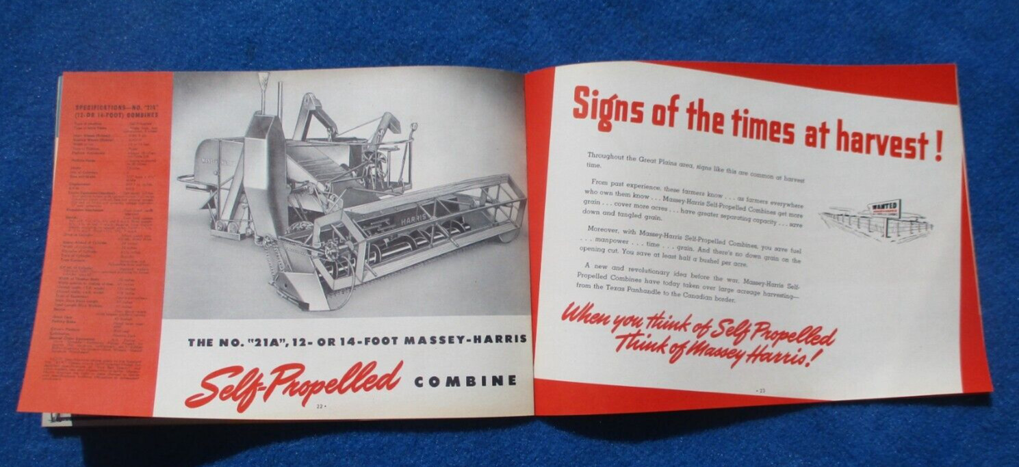 Massey Harris 1950&rsquo;s Combine Sales Booklet Many Full Color Pages Original NOS