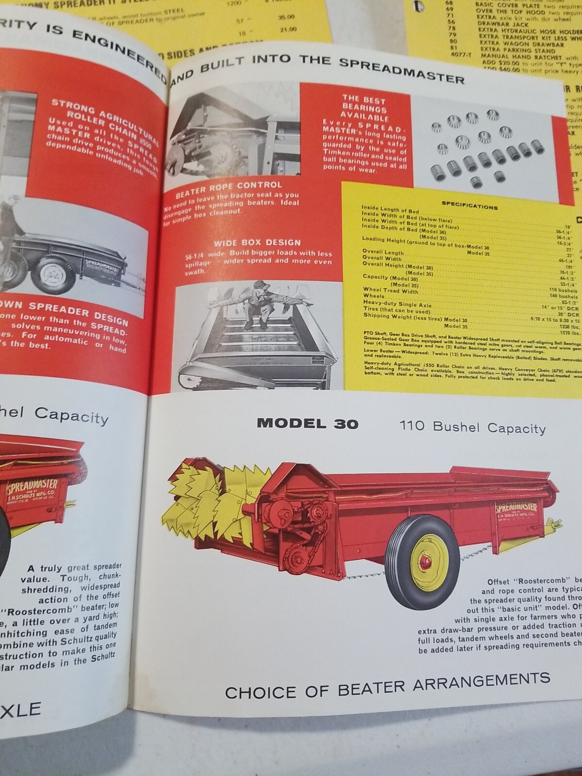 Vintage 1970 L.H. SCHULTZ Mfg Co GENERAL MANURE SPREADER Brochure & Price List
