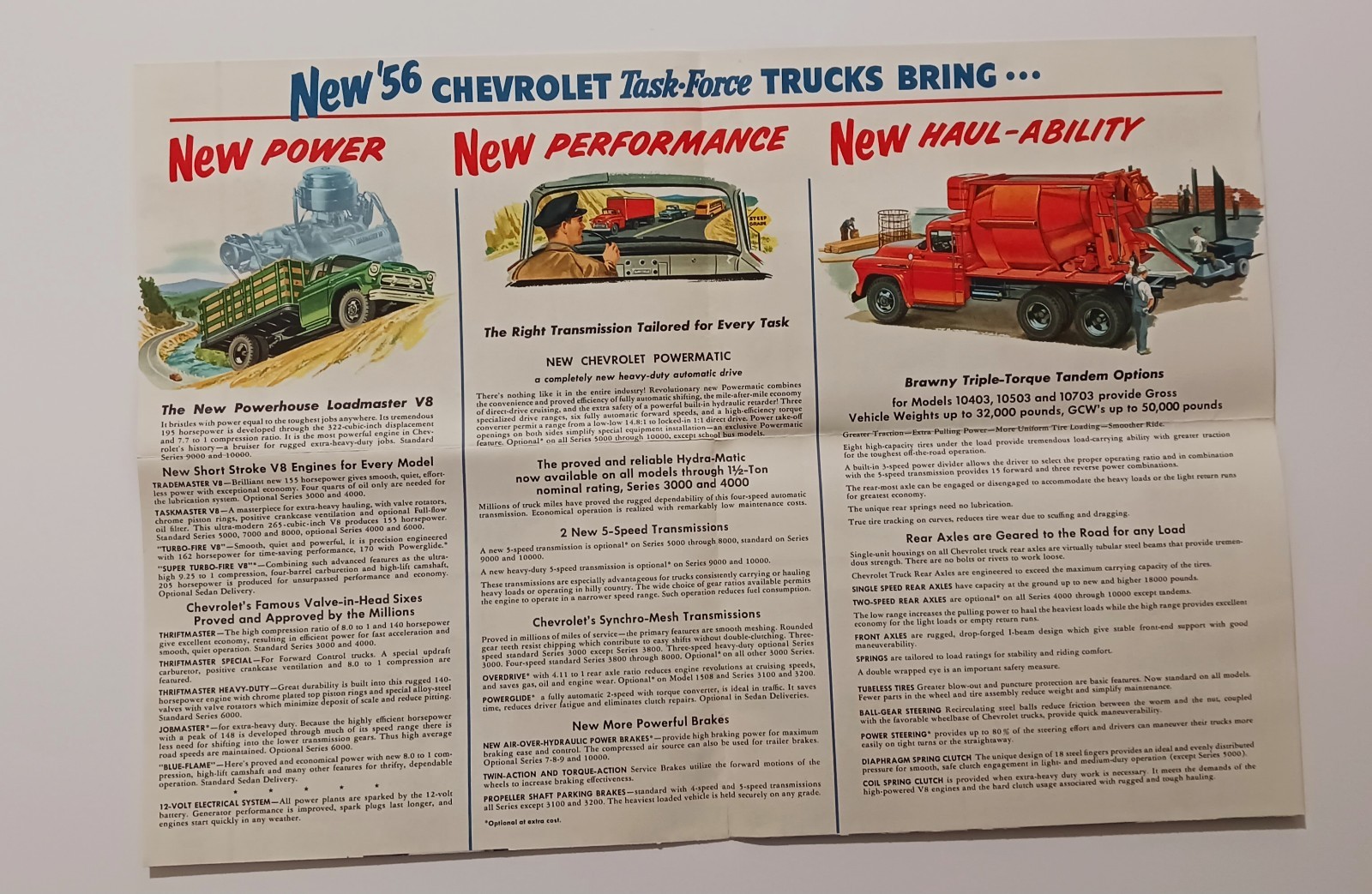 Vintage 1956 Chevrolet Task Force Truck Line Brochure Fold Out Work Farm
