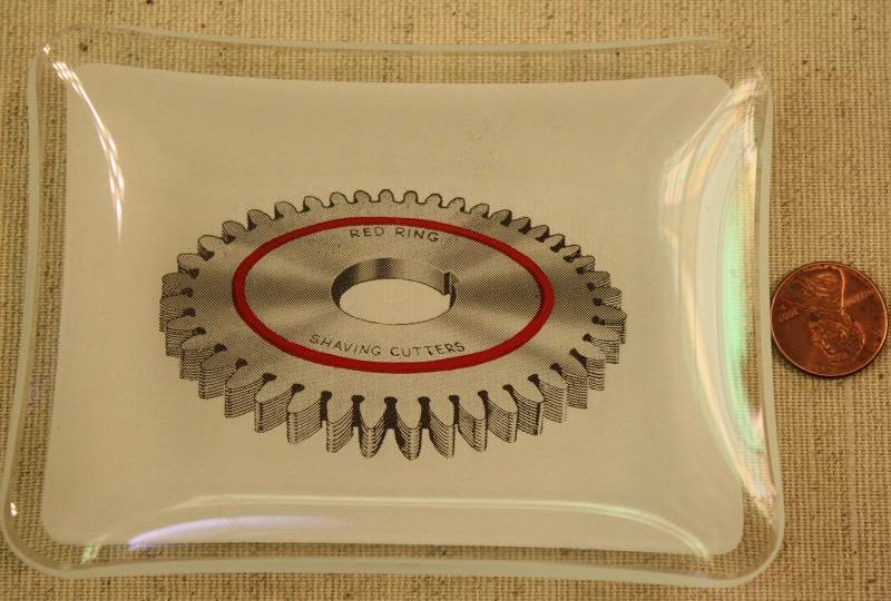 1950-60s Red Ring Shaving Cutters frosted glass ashtray Agricultural Machinery–