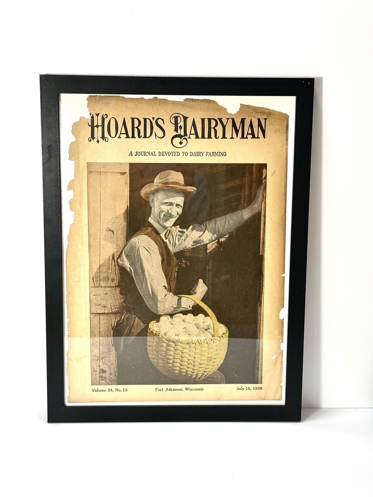 Rare 1939 Hoards Dairyman Magazine Framed Cover • Egg Farmer • Farmhouse Decor