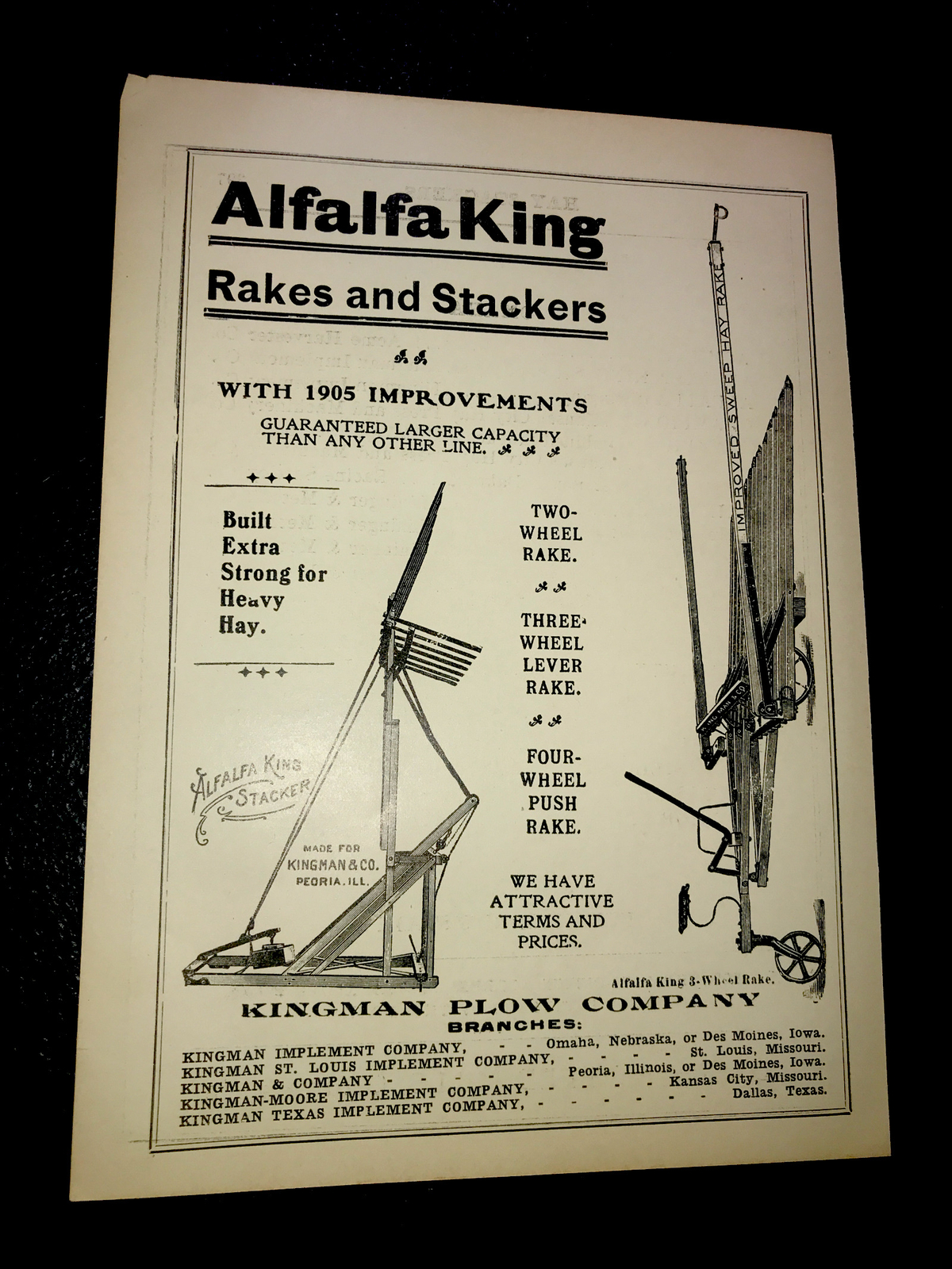 1905 Kingman Plow Co Alfalfa King Farm Advertising – Peoria – Illinois